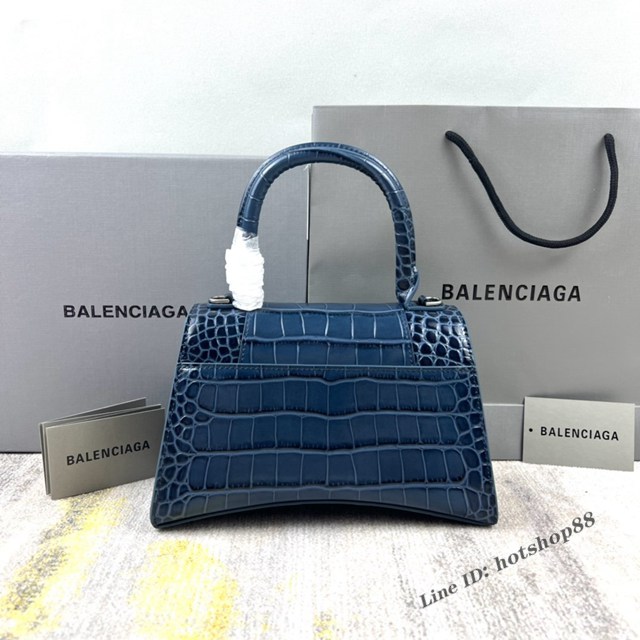 Balenciaga專櫃爆款灰藍鱷魚紋S號Hourglass沙漏包 巴黎世家頂級原單手提肩背包 款號：8895 fyj1231